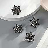 CECELORIA 4 Pcs Rhinestone Buttons, Crystal Applique Embellishments in Clothes DIY Jewelry Decoration for Crafts Wedding Party Bouquet Sew on Clothing Buttons, Black