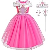 Luzlen Girls Princess Costume Pink Dress Up Outfit for Halloween Cosplay Carnival Party