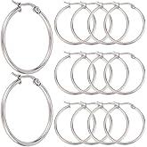 SOFPLATE 1 Box 30 Pairs Large Round Hoop Earring Findings Silver Beading Hoops Set Stainless Steel Dangle Circle Earring Findings Open Ear Hoop for Jewelry Making Supplies DIY Craft Women