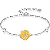 LWXIE Diamond Sunflower Bracelet for Women 925 Sterling Silver Sunflower and Heart Bracelet Jewelry Gifts for Mom Wife Girlfriend Daughter Sister Her