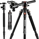 Horizontal Arm Professional Camera Tripod & Monopod – Portable Tripod Stand with 360° Ball Head – 67” DSLR Tripod for Video – Lightweight Aluminum Travel Tripod
