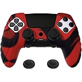 PlayVital Guardian Edition Anti-Slip Ergonomic Silicone Cover Case for ps5 Edge Controller, Soft Rubber Protector Skin for ps5 Edge Wireless Controller with Thumb Grip Caps - Red & Black