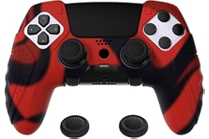 PlayVital Guardian Edition Anti-Slip Ergonomic Silicone Cover Case for ps5 Edge Controller, Soft Rubber Protector Skin for ps5 Edge Wireless Controller with Thumb Grip Caps - Red & Black