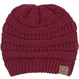 BYSUMMER C.C Warm Soft Cable Knit Skull Cap Slouchy Beanie Winter Hat (Burgandy)