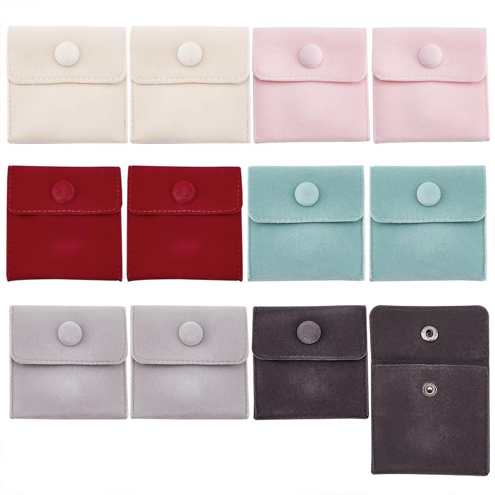 NBEADS 12 Pcs Velvet Jewelry Pouches with Snap Button, 6 Colors Velvet Jewelry Storage Bags Luxury Gift Bag for Candy Gift and Jewelry Necklace Bracelet Packing, 7x7cm