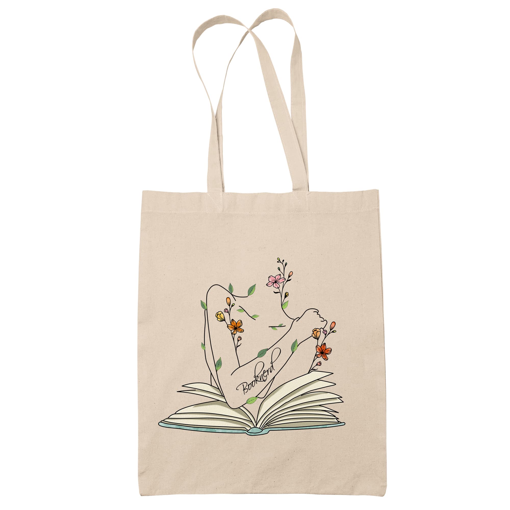 Faithful Prints Book Nerd Tote Bag | 100% Cotton Shopping Bag for Book Lovers | Christmas, Birthday Present | One Size Natural