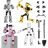 zumelio 4PCS Mini Titan T-13 Action Figures Set, Assembled Dummy 13 Toys | Mini T-13 Action Figure Toy for Boys Stick Figures with Multi Joints Movable Fidget Gifts for Kids(White+Gray+Yellow+Pink)