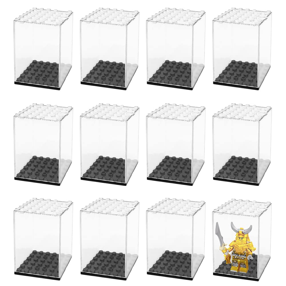 Minifigure Display Case Single, Gobesty 12Pcs Acrylic Display Case for Minifigures, Dust Proof Storage Case for Building Block, Stackable Building Block Display Box for Figurines and Collectibles