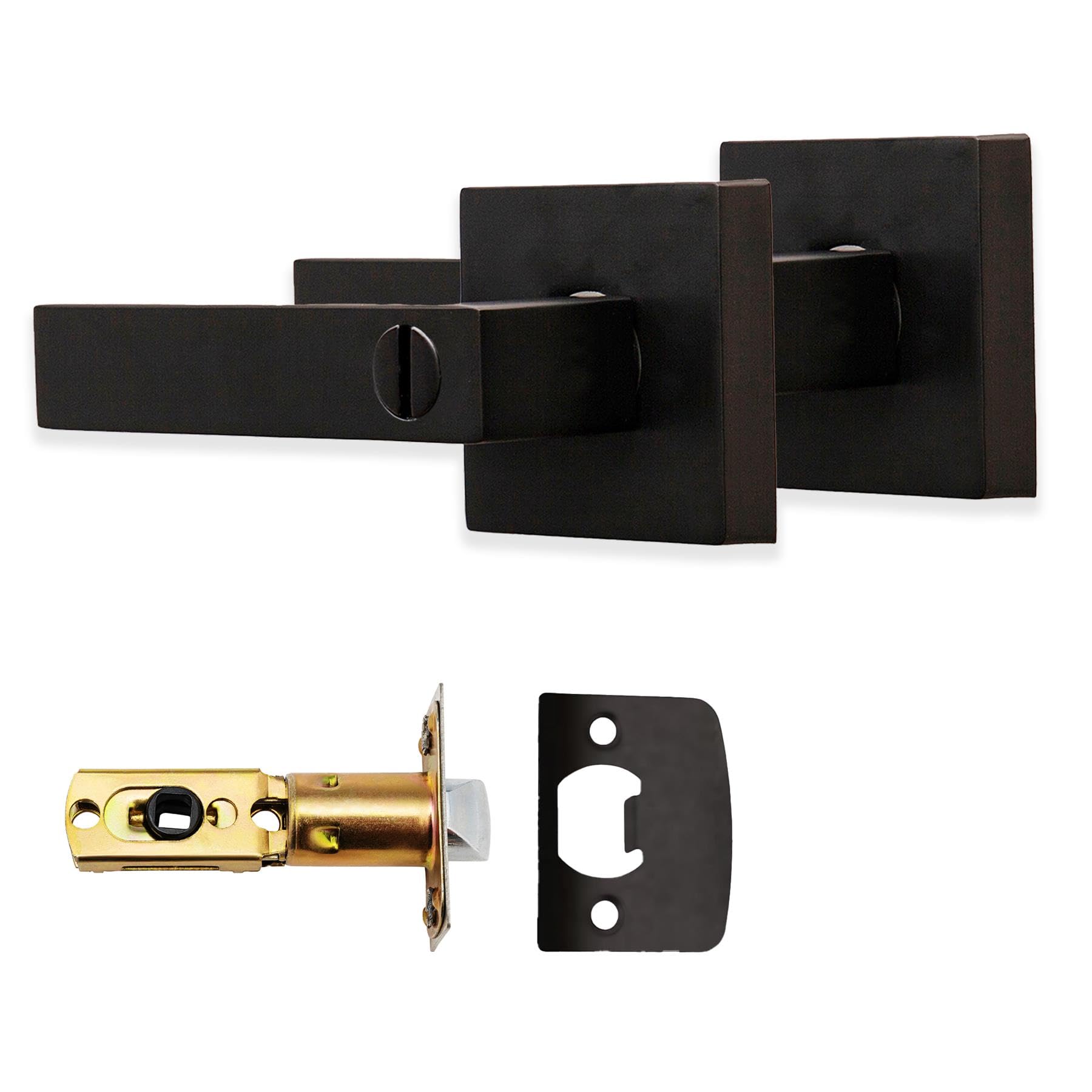 XFORT Quad Privacy Knob Set Matt Black, Keyless Door Knob with Lock for Internal Wooden Bathroom Doors, Complete Set with Tubular Latch