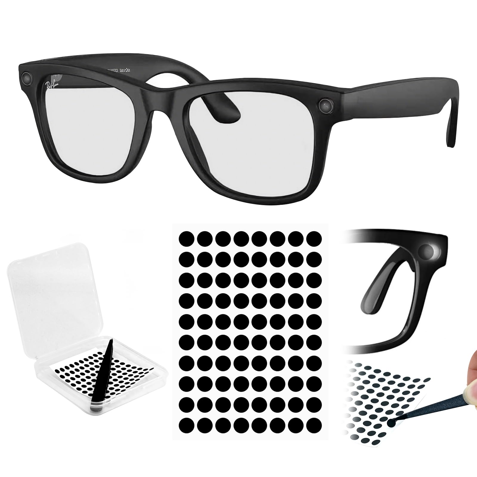 Photo 1 of 100PCS Partial Dimming LED Light Blocking Stickers for Ray-Ban Meta Wayfarer/Skyler/Headliner/RayNeo V3 with Case & Tweezer, 50% Light Reduction, Camera Function Remains Active