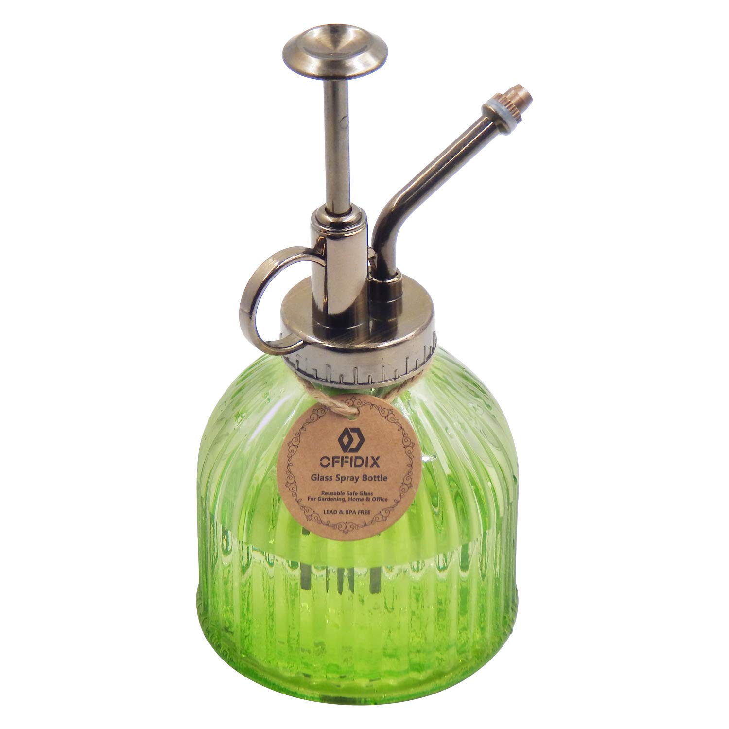 OFFIDIX Green Glass Watering Spray Bottle, 6.3inch Tall Vintage Style