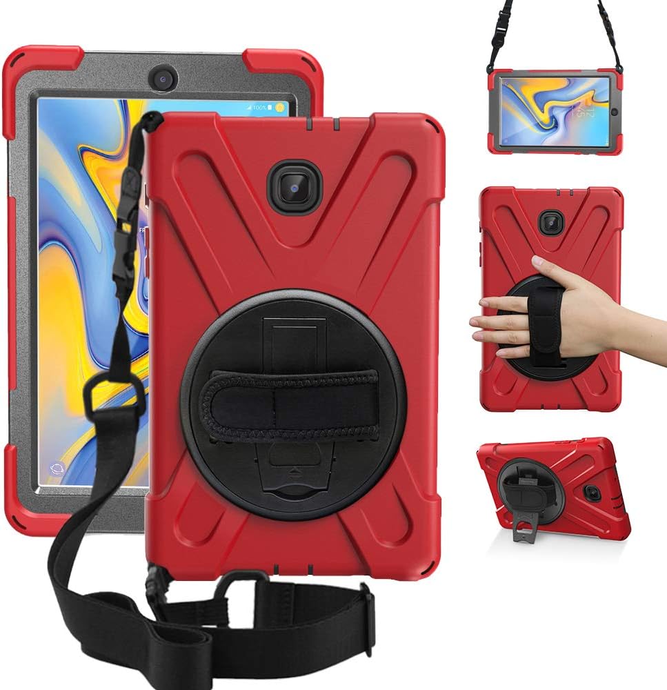 ZenRich Galaxy Tab A 8.0 (2018) Case, SM-T387 Case with Rotatable Kickstand,Hand Strap & Shoulder Grip, zenrich Heavy Duty Shockproof Cover for Galaxy Tab A 8.0 SM-T387 2018 Version Red