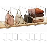 SortNStore Shelf Dividers Purse Organizer for Closet: 8-Pack Acrylic Bag Storage Organizer for Handbags, Clutches, Clothes, Sweater, Towel on Wood Shelves