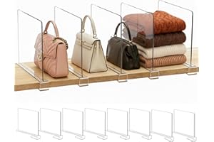 SortNStore Shelf Dividers Purse Organizer for Closet: 8-Pack Acrylic Bag Storage Organizer for Handbags, Clutches, Clothes, Sweater, Towel on Wood Shelves
