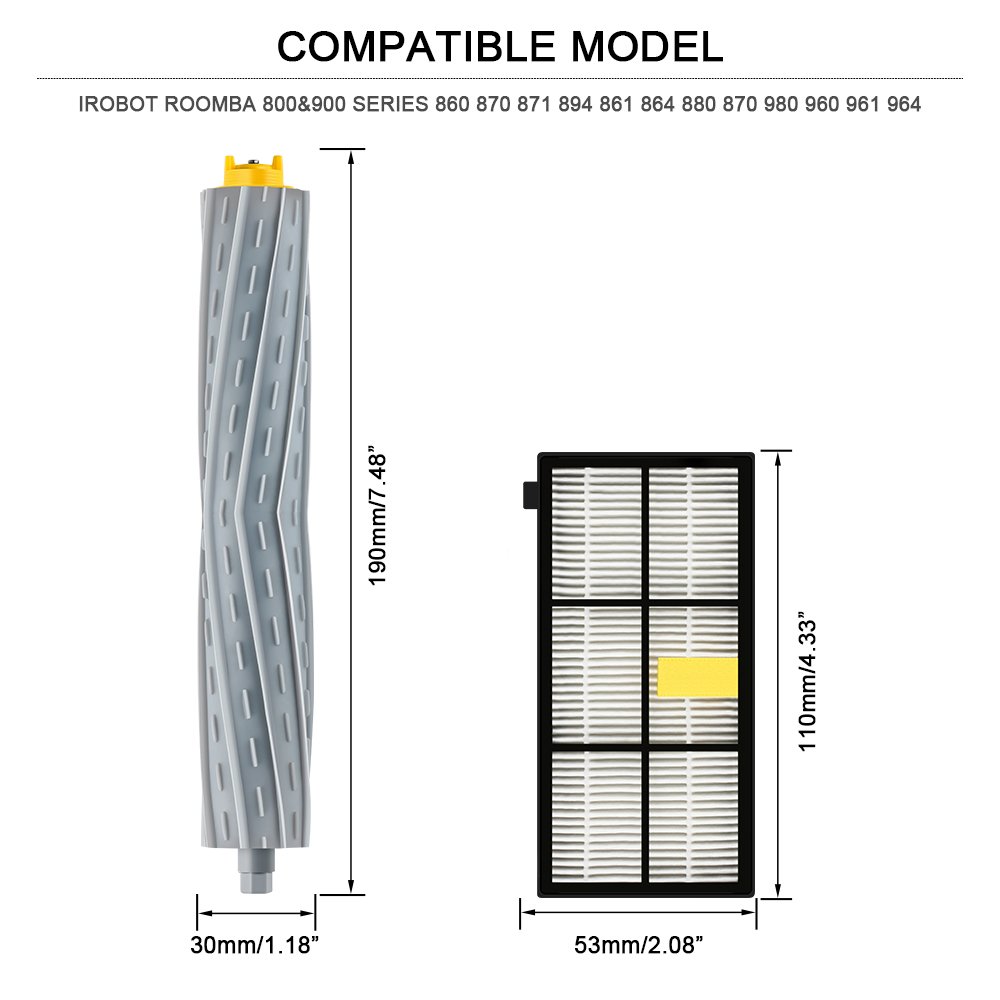 Vacuum Accessories For iRobot Roomba 800 & 900 Series 980 960 961 860 870 871 880 894 861 864 Model Replacement Kit Replenishment Roomba 15pcs Parts Set HEPA Filters Side Brushes Debris Extractor