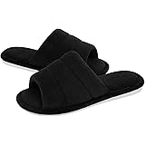 shevalues Terry Cloth Open Toe Slippers for Women Memory Foam Silp On House Slippers