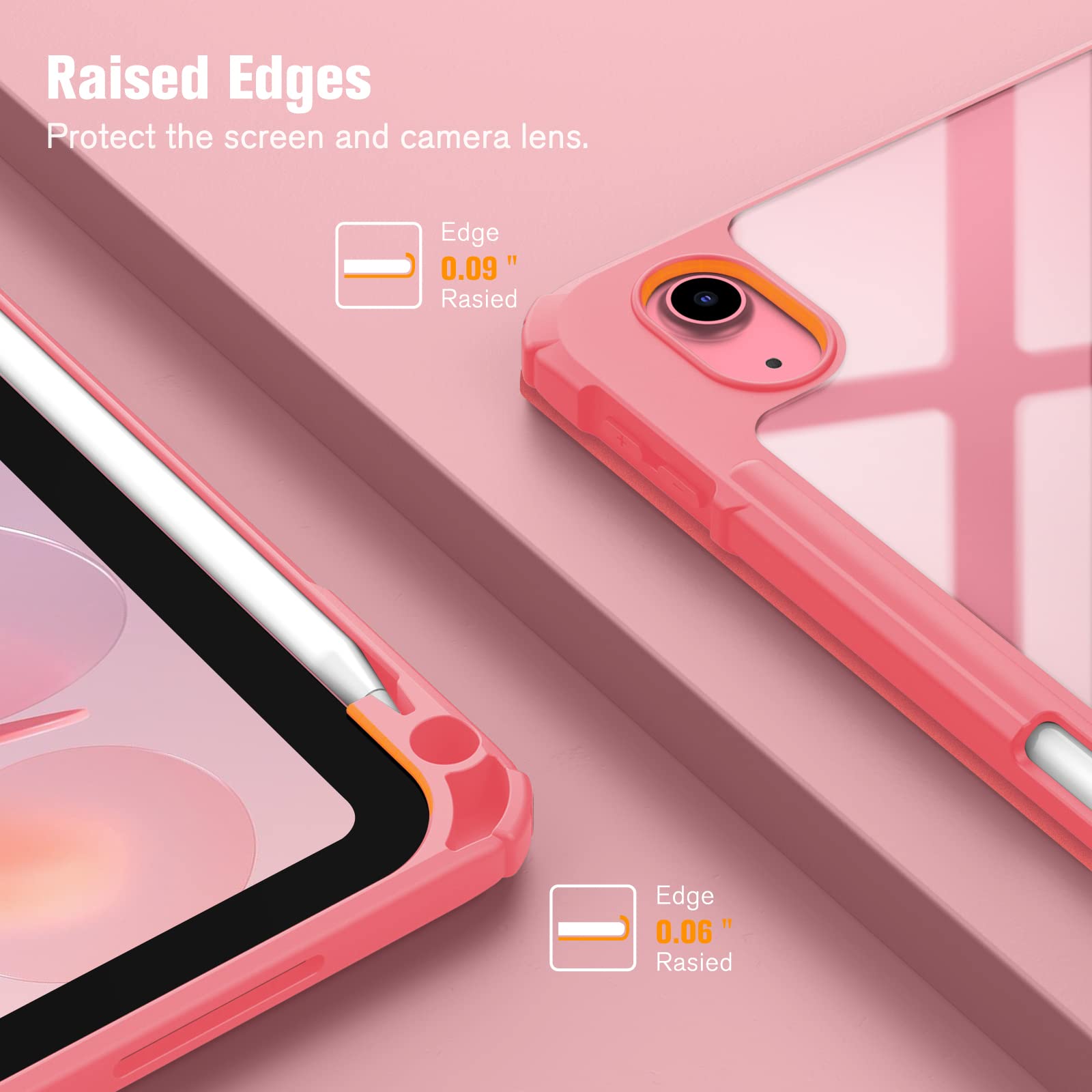 Fintie Hybrid Slim Case for iPad (A16) 11th Generation 11 Inch (2025), iPad 10th Generation 10.9 Inch (2022) - Shockproof Cover with Clear Transparent Back Shell & Pencil Holder, Pink
