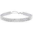 Zealmer 3 Row Rhinestone Choker Necklace for Women 18K Gold Plated