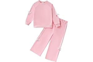 SAEABY Toddler Girl Clothes Girls Outfits Kids Sweatsuit Long Sleeve Bow Details Top Wide-Leg Pants Little Girls' Clothing Set