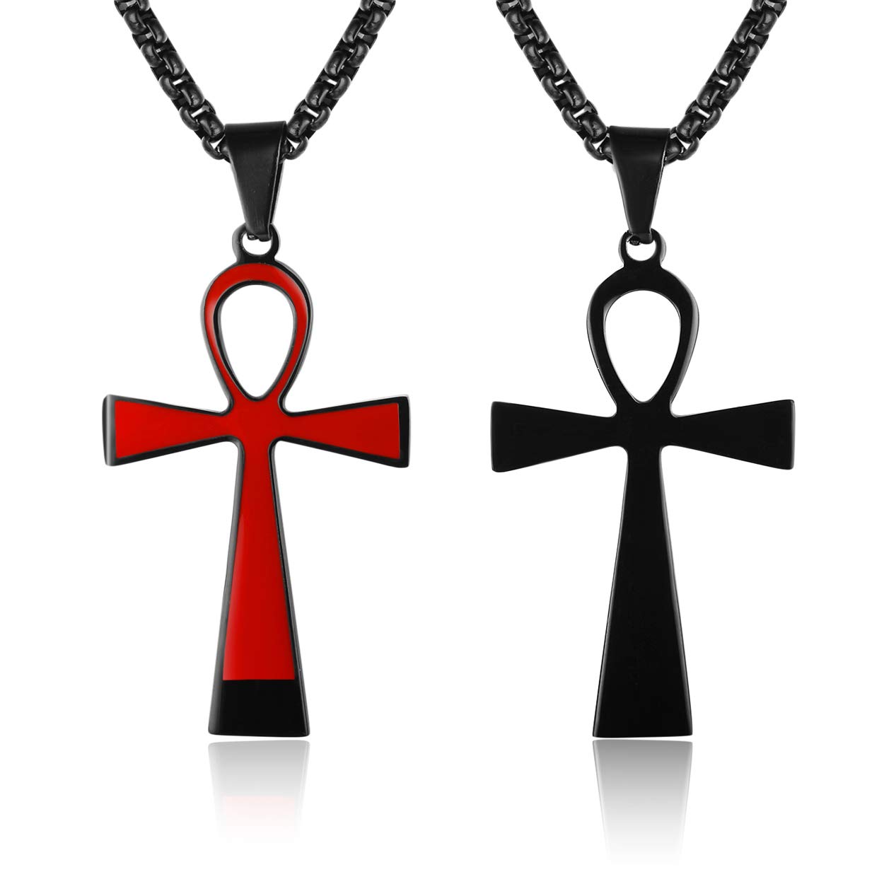 Rehoboth Ankh Ancient Egyptian Coptic Cross Pendant Necklace for Womens Mens 24 Inch Stainless Steel Chain Black Gold Silver