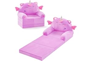 Hallo Deer Kids Couch Fold Out Soft Toddler Chair, 3-in-1 Kids Chair for Toddlers, Children Couch for Toddlers 1-3, Kids Folding Toddler Chairs for Girl and Boys, Kids Sofa Unicorn Chair