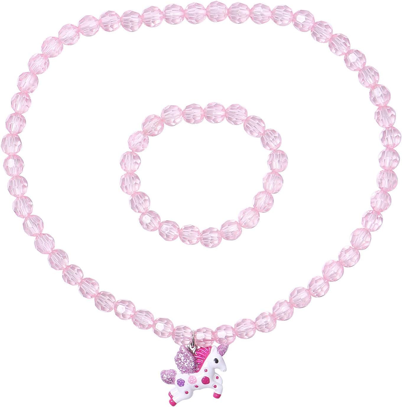 Maelovebunny Unicorn Jewelry Set- Stretch Unicorn Necklace,Bracelet Set -For Little Girls Toddlers- Great Costume Jewelry for Children Pretend and Dress Up-Unicorn