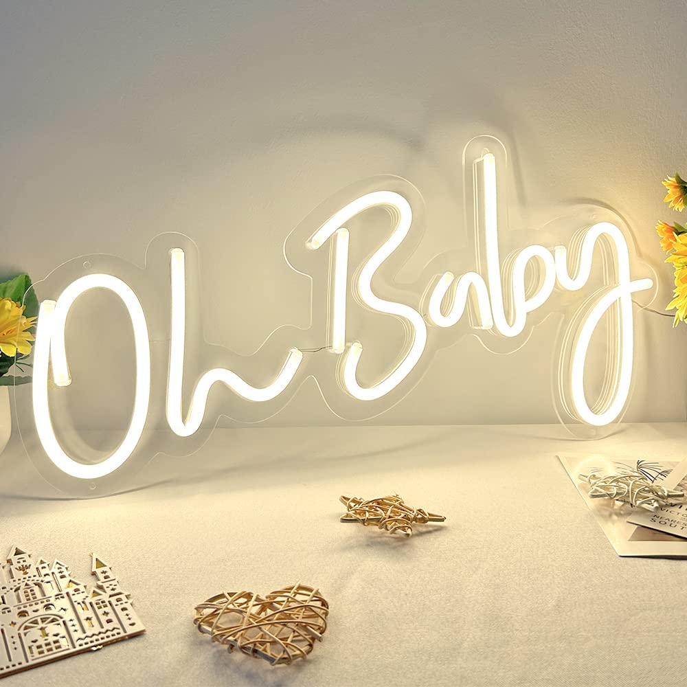 BDUN Large Oh Baby Neon Sign for Baby Shower, 60x30cm Oh Baby Sign with Dimmable Switch, Embrace the Bright Life with Oh Baby Neon Sign - 12V Powered, Mesmerizing Wall Decor