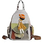 Qalmea Personal Item Bag Backpack Boho Hippie Embroidered Woven Canvas with Woven Cotton Perfect Small Sling Bag
