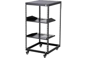 Garvee Heavy Duty Carbon Steel Open Frame Network Rack 20U, Adjustable Height 22-40in, 2-Layer Tray, 4 Lockable Casters, Floo