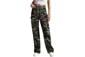 LEPUNUO Cargo Pants Women High Waisted Wide Leg Casual Pants Baggy Stretchy Trousers Y2K Streetwear with 6 Pockets