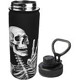 Mount Hour Rock and Roll Skull Skeleton 18 OZ Insulated Stainless Steel Bottles, Hippie Sports Water Tumbler with Lid Unisex Insulated Water Cup for Outdoor Sports Hiking Cycling
