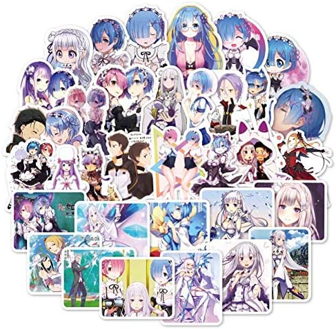 Sbarden 50 Pcs Anime Re:Life in a Different World from Zero Personality Ram Rem Sticker Travel Suitcase Sticker Waterproof Car Sticker Doodle Decal Anime Fans Gifts