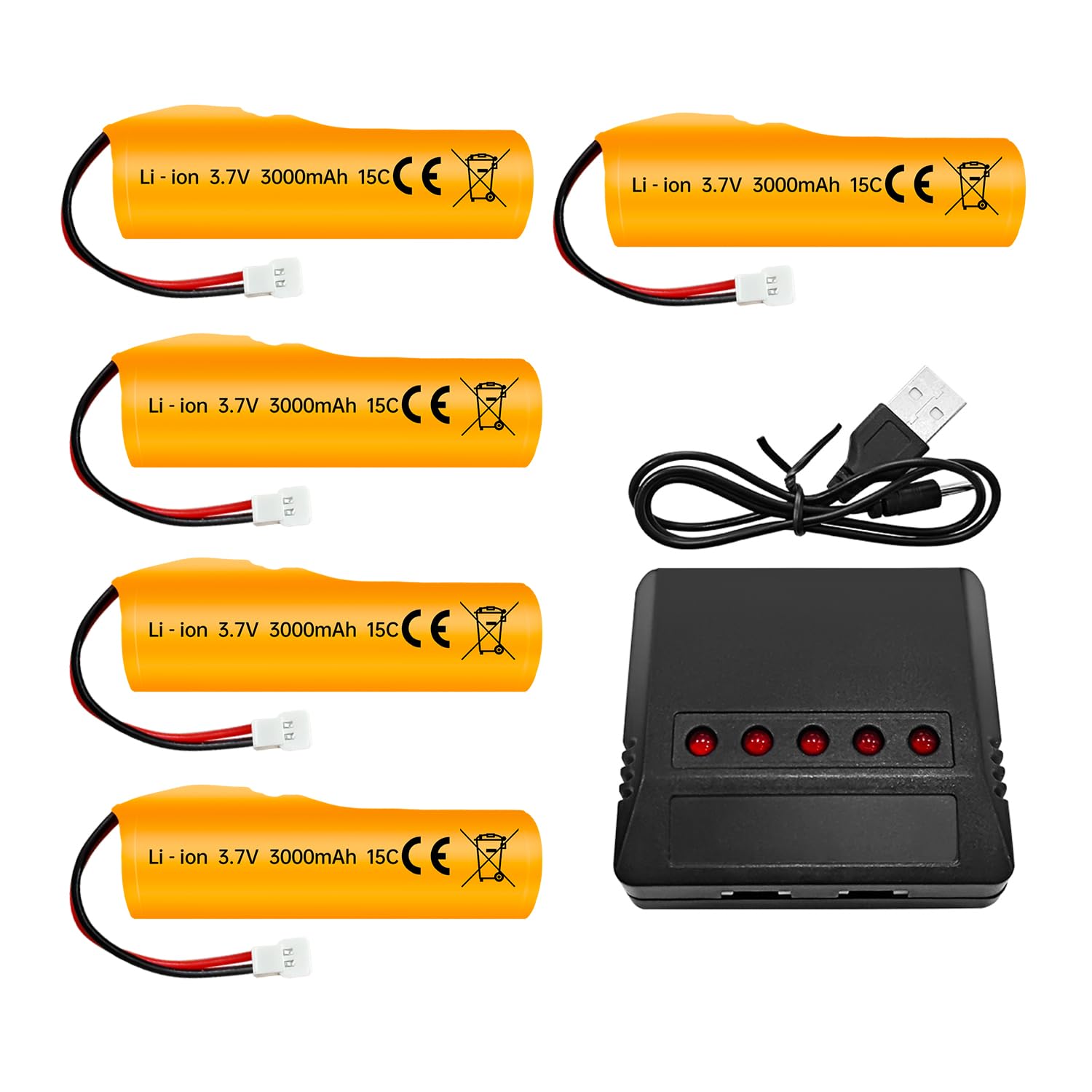 5PCS 3.7V 3000mAh Plug Molex Li-ion Battery with 5-in-1 Charger for RC Engineering Car Off-Road Truck RC Car RC Boat