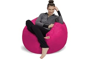 Sofa Sack Bean Bag Chair Cover Only, for Adults and Kids, Without Filling Comfy Fluffy Round or Oval Beanbag Chair Cover Replacement, Lazy Sofa Cover for Reading Chair or Floor Chair, 3 Foot, Magenta