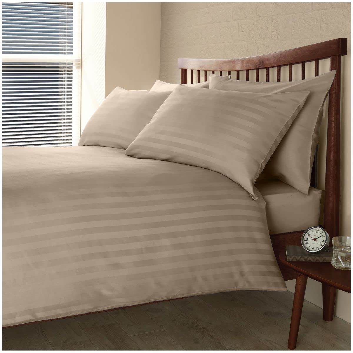 GC GAVENO CAVAILIA 200 Thread Count Striped Duvet Cover Set- 100% Egyptian Cotton Quilt Cover- Reversible Satin Bedding Sets Double- Mocha