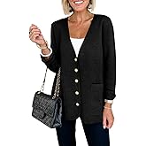 Saodimallsu Womens V Neck Cardigan Button Loose Knit Sweater Blazer Open Front Elegant Cardigans with Pockets