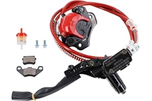 ASECUPDAT Red Rear Hydraulic Disc Brake System,ATV Quad Left Rear Hand Brake Assembly with caliper&brake pads for Chinese Quad 4 Wheeler Buggy 50cc 70cc 90cc 110cc 125cc 150cc Taotao Kazuma Coolster ATV parts