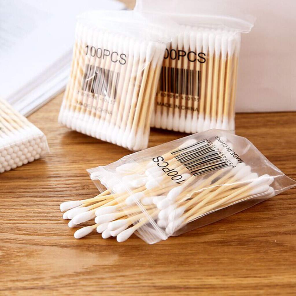 CakeLY Wooden Cotton Swabs 1000 pcs/Ultrathin Travel Cotton Buds - 10 Packs of 100pcs (White)