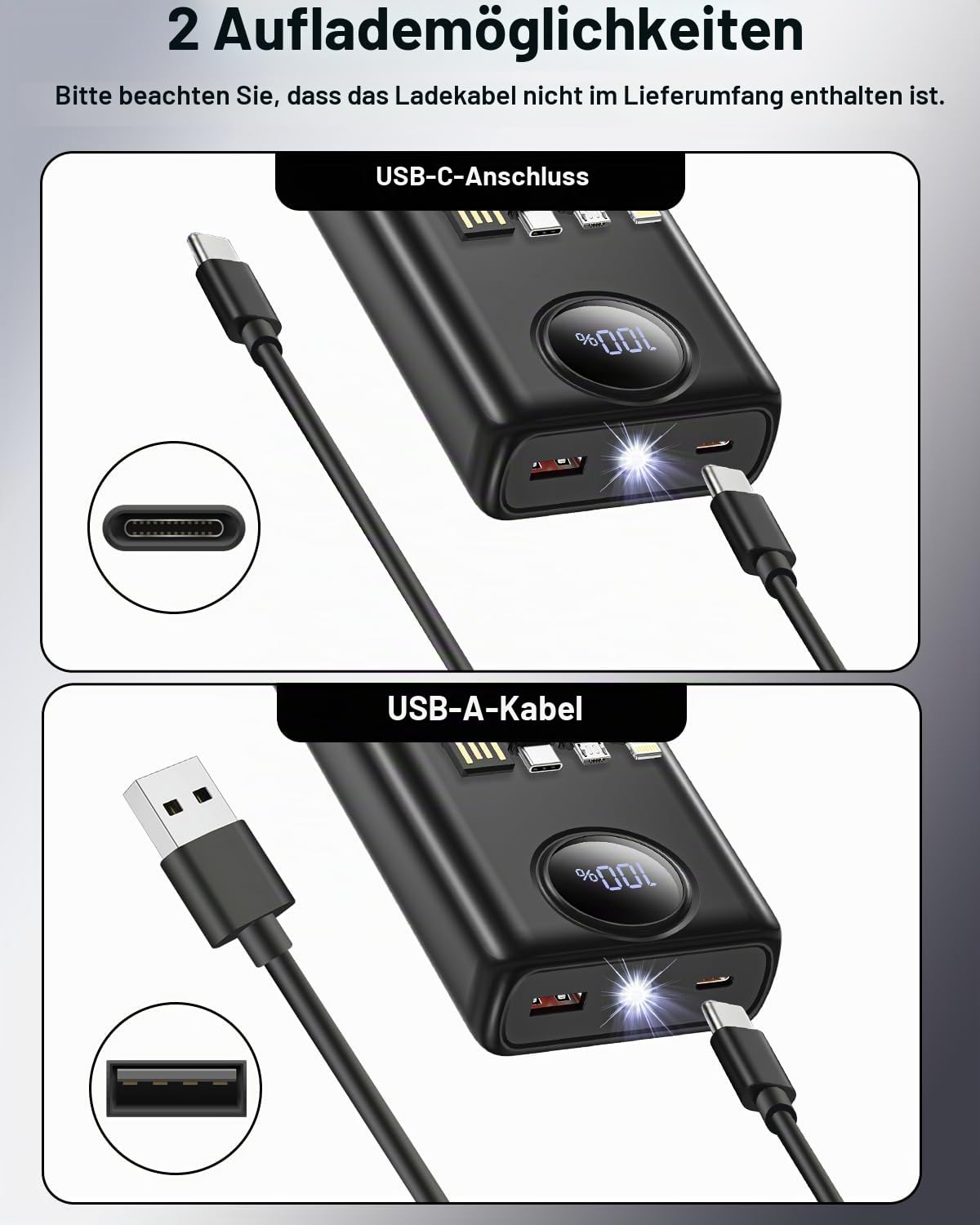 Powerbank 20000mAh, 22.5W Schnelllade Power Bank mit 4 Kabel Power Bank 9
