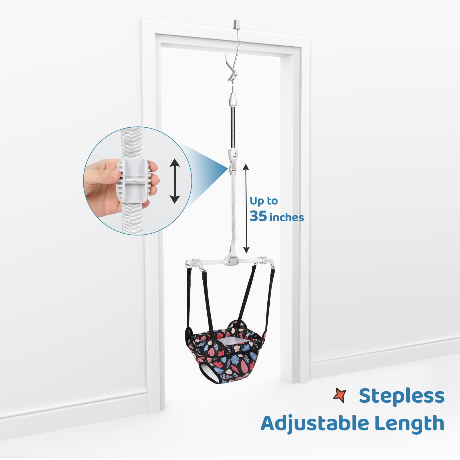 Cowiewie Door Jumper for Baby with Adjustable Seat and Strap, Fun Activity for 6-12 Months Baby Infant, Colorful Leaf
