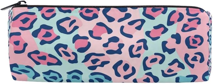 Estuche para lápices Gato manchado Rosa Azul Piel de leopardo Bolso