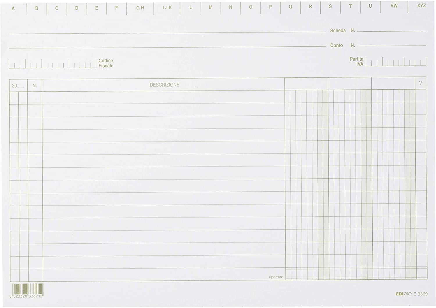 EDIPRO - E3369VE - 100 Cards with 3 Columns Green f.to 17x24