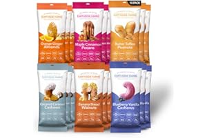 Earthside Farms 18 pcs Variety Pack – 1oz, 3pcs Each of Coconut Caramel Cashews, Butter Toffee Peanuts, Blueberry Vanilla Cashews, Maple Cinnamon Pecans, Orange Ginger Almonds, Banana Bread Walnuts