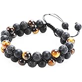 Triple Protection Bracelet Handmade Bracelet - Natural Tiger Eye Crystal, Obsidian Hematite，Crystal Jewelry Bracelet Brings Good Luck and Happiness, Bracelet for Men and Women（Style E）