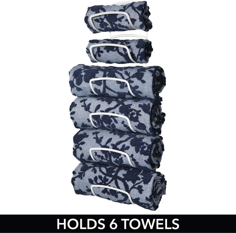 mDesign Metal Towel Shelves, Towel Rack for The Bathroom with 6 Compartments - Image 5