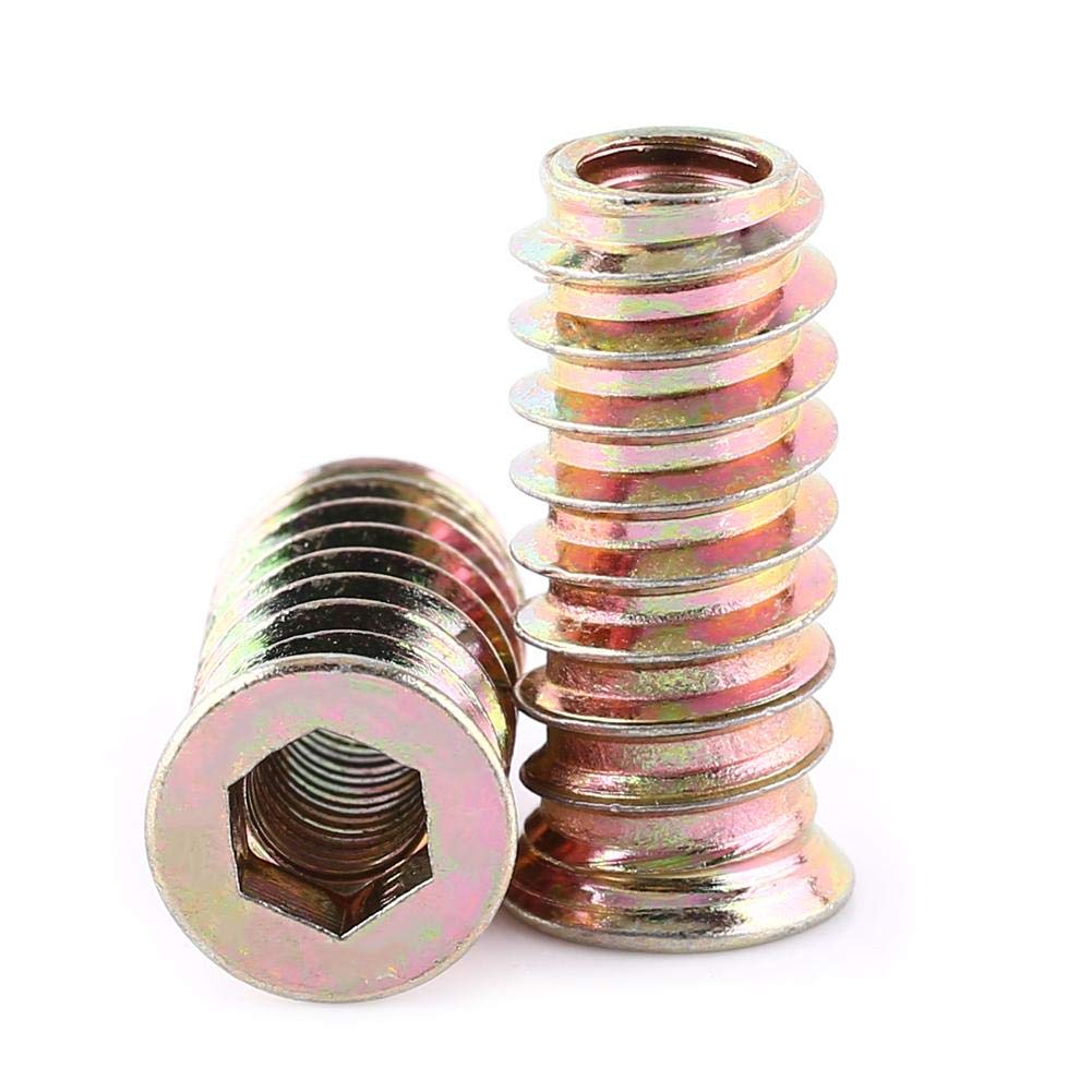 20Pcs Zinc Plated Carbon Steel Threaded Insert Nuts for Wood Furniture Fasteners M6x25mm Hex Socket Drive Screw-In Furniture Nut Connector