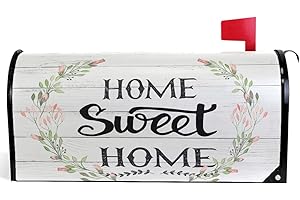 Wamika Home Sweet Home Mailbox Cover Standard Size Spring Flowers Wreath White Wood Printing Magnetic Mailbox Covers Post Wraps Letter Box Cover Garden Yard Outdoor Decorations 21" L x 18" W