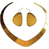 QoYKi High Polished Halloween Princess Custome Jewelry Set Dainty Gold Choker Necklace Statement Danlge Earrings for Women Gilrs Cosplay Party Gift, metal, metal