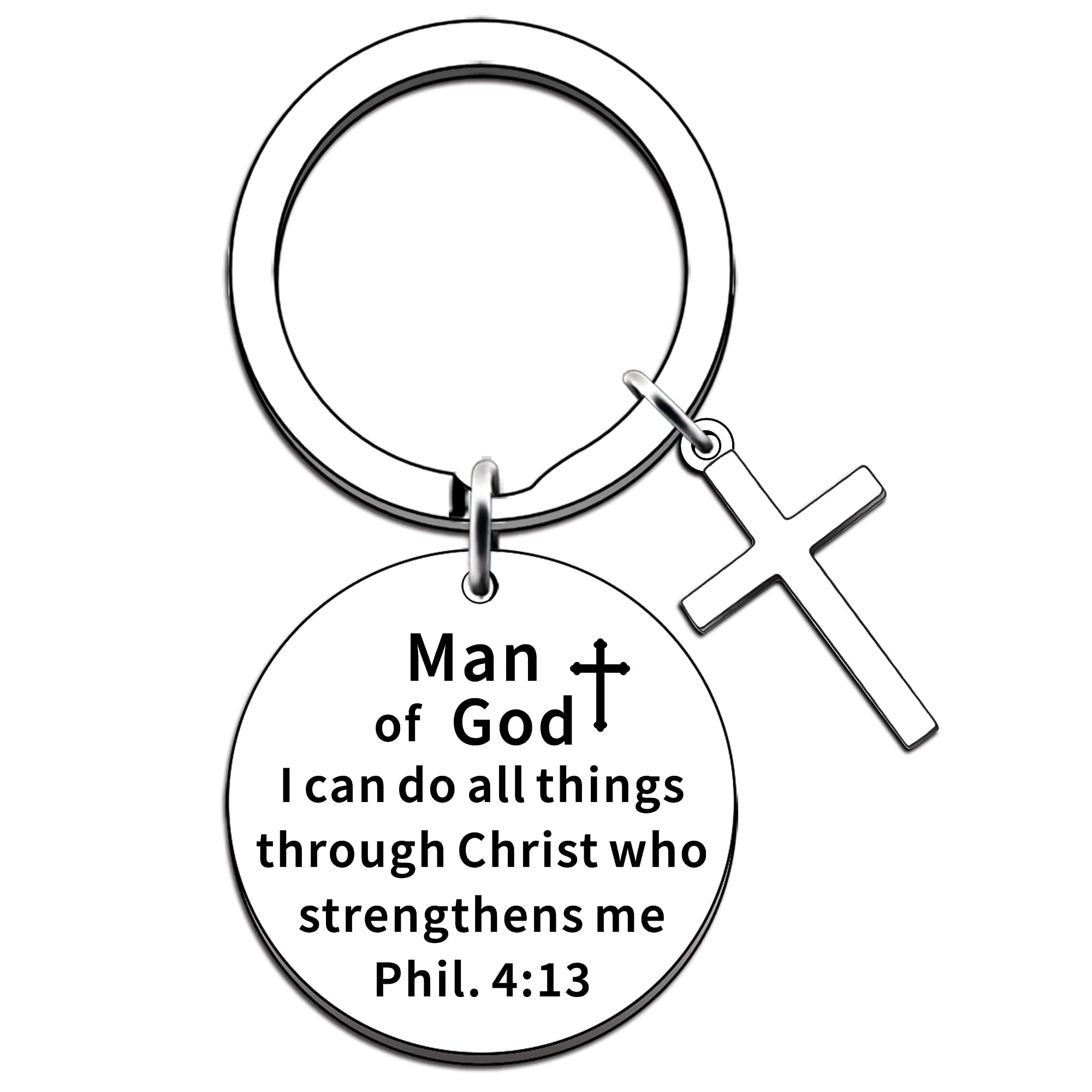 JMIMO Christian Gift Cross Keyring for Women Men Prayer Baptism Inspiration Xmas Keyring Man of God I Can Do All Things