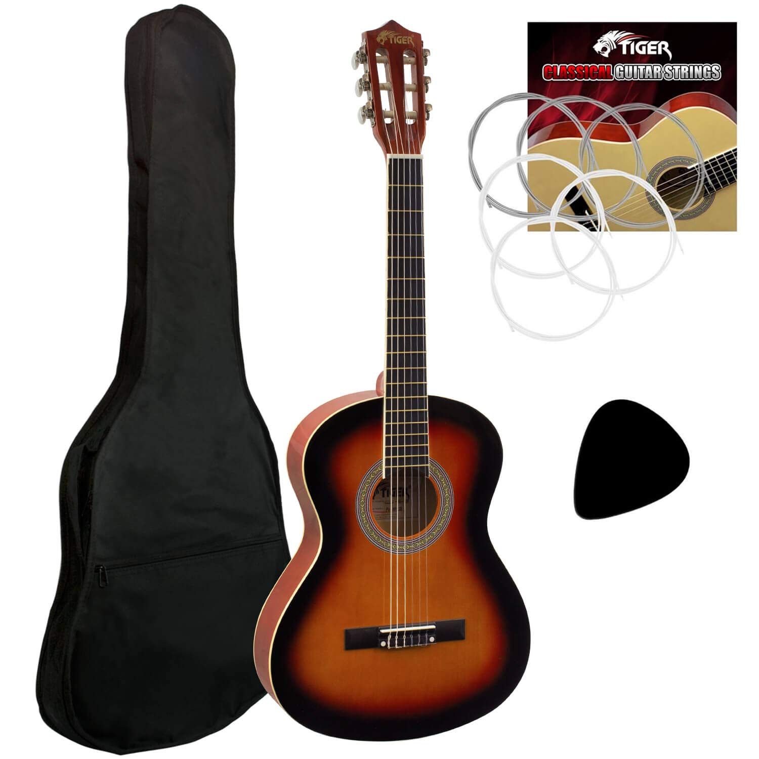 TIGER CLG2-34-SB 3/4 Classical Guitar - Sunburst - Now with 6 Months Free Lessons Included